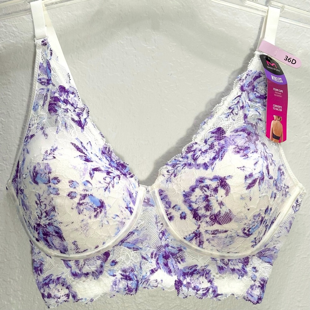 NWT~Maidenform Wireless Lightly Lined Convertible to Halter Lace Bralette, 36D